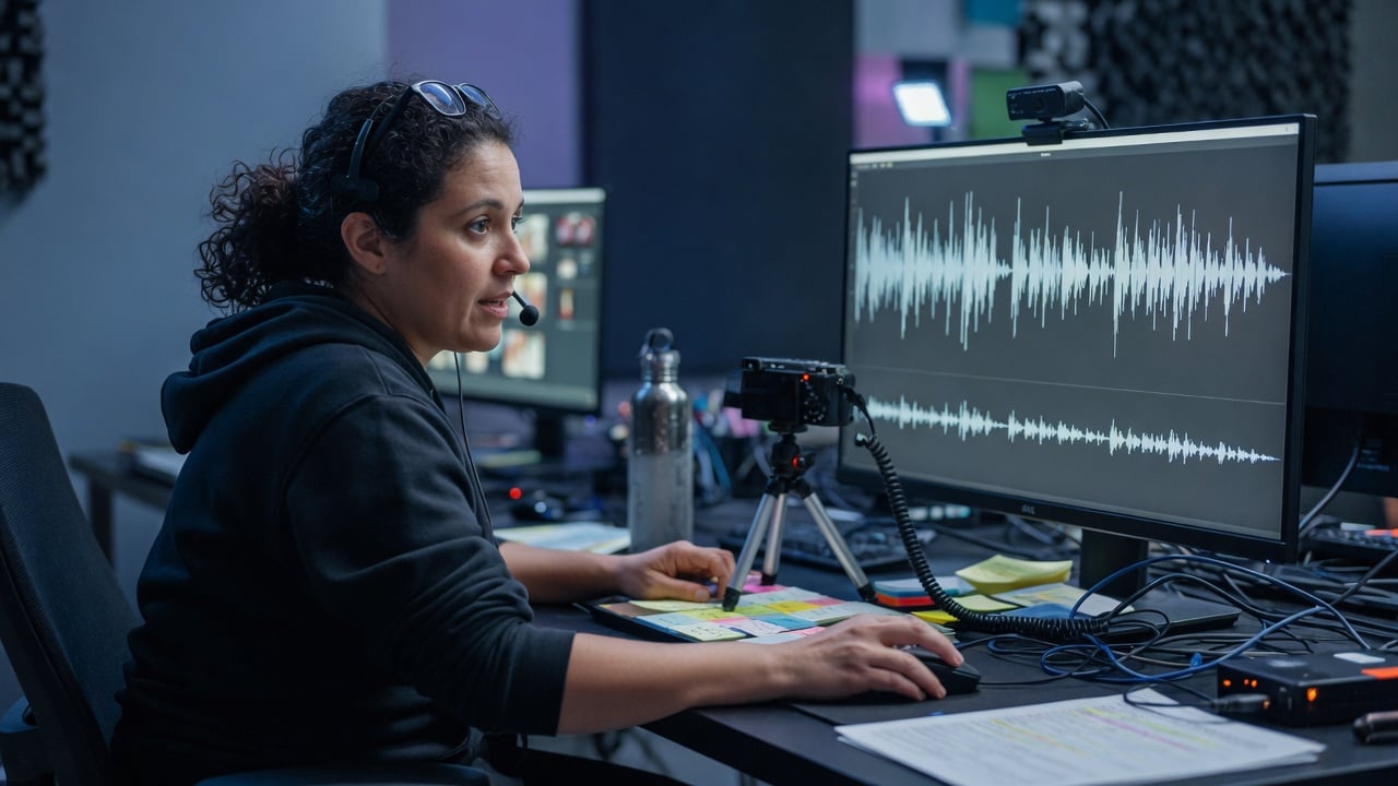 Administrator reviewing a muted live-stream grid and a sidebar of who-is-live cards on a widescreen monitor